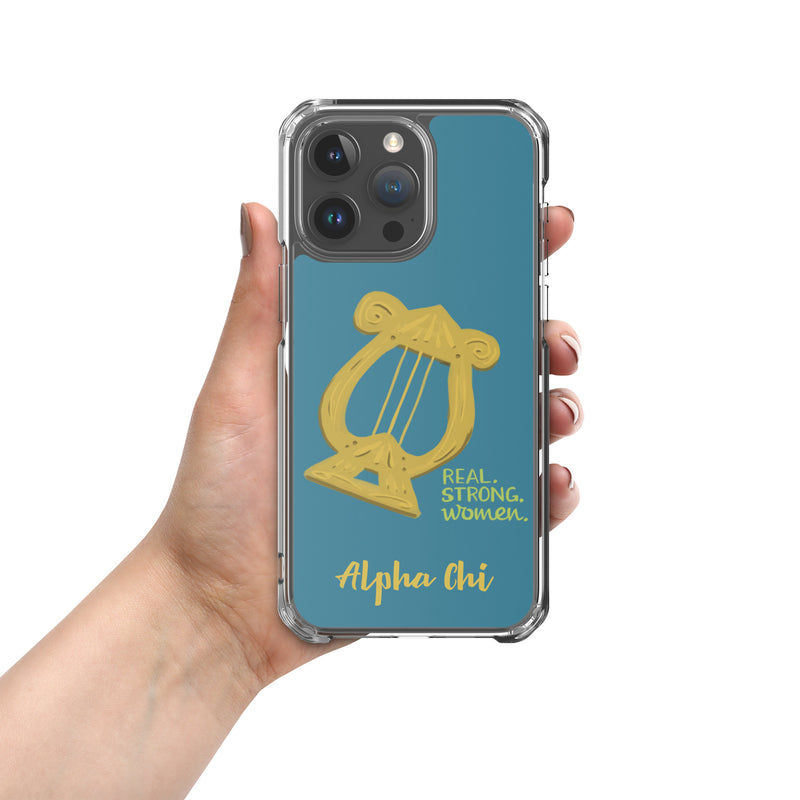 Alpha Chi Omega Lyre Real. Strong. Women Teal iPhone 15 Pro Max Case