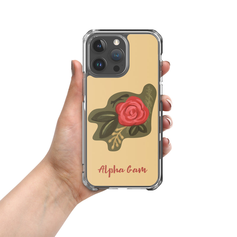 Alpha Gamma Delta Red Rose iPhone 15 Pro Max Case in Gold