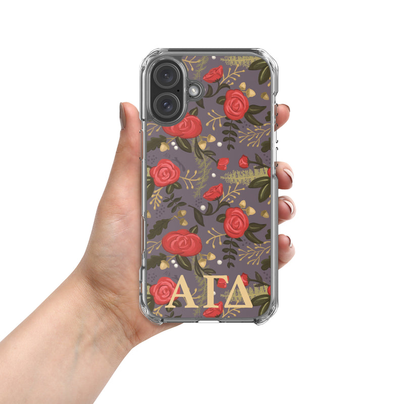 Alpha Gamma Delta Sorority iPhone 16 Plus Case with rose floral print n letters