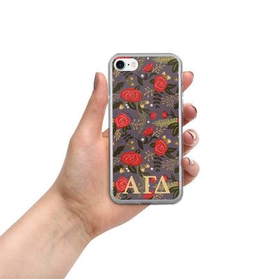 Alpha Gam Red Rose Floral Print iPhone SE Case, Gray