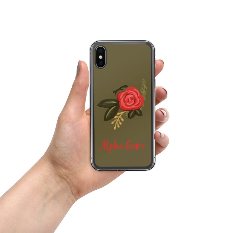 Alpha Gamma Delta Red Rose iPhone X, XS Case, Green
