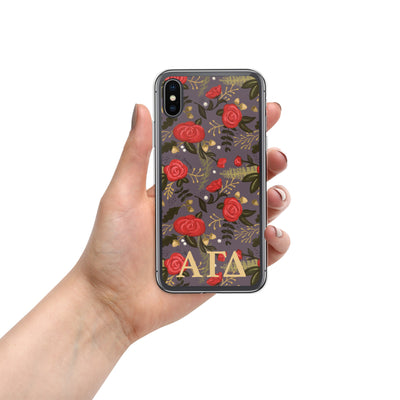 Alpha Gam Red Rose Floral Print iPhone X, XS Case, Gray