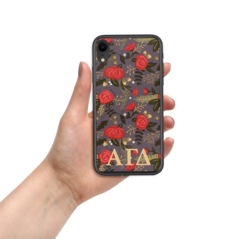 Alpha Gam Red Rose Floral Print iPhone XR Case, Gray