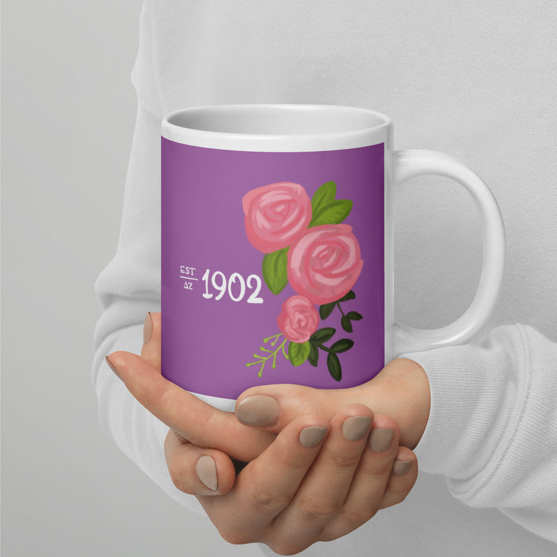 Delta Zeta Sorority Mug with 1902 design in purple in 20 oz size 