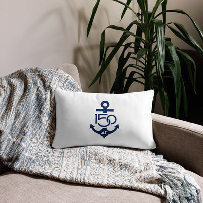 Delta Gamma Sorority Pillow in lumbar pillow size shown on couch in 20" x 12"