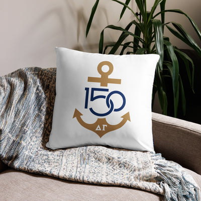 Delta Gamma 150th Anniversary Sorority Pillow in 22" x 22" size on couch