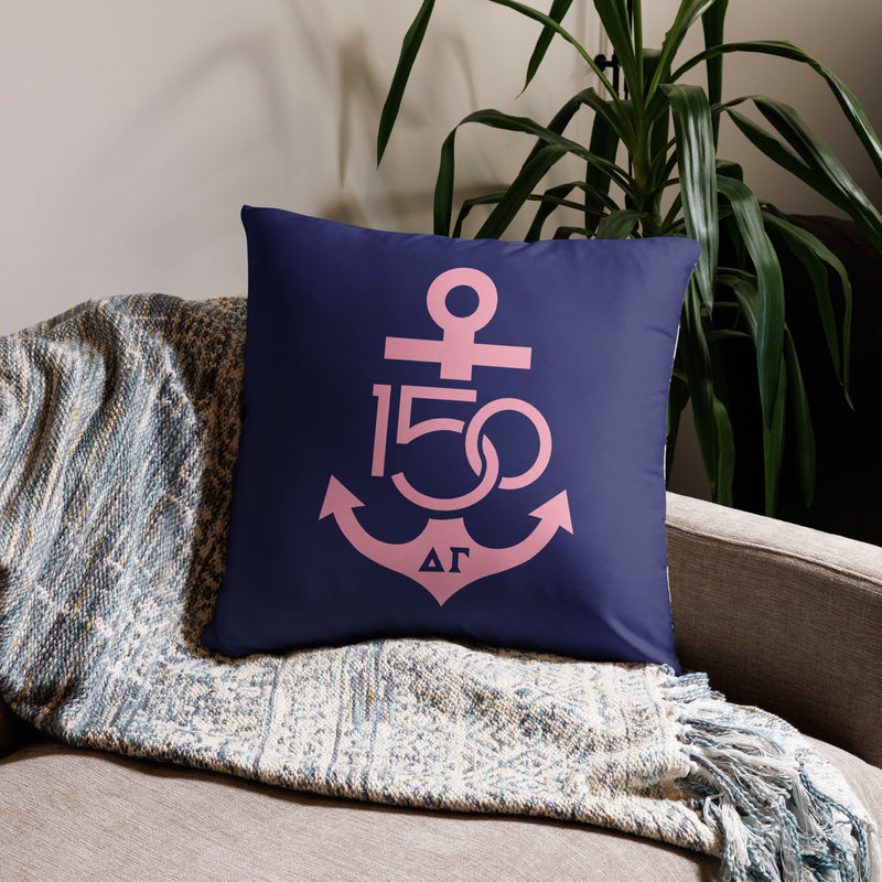 Delta Gamma Sorority Pillow in 22" x 22" size in Navy and pink 150th Logo design