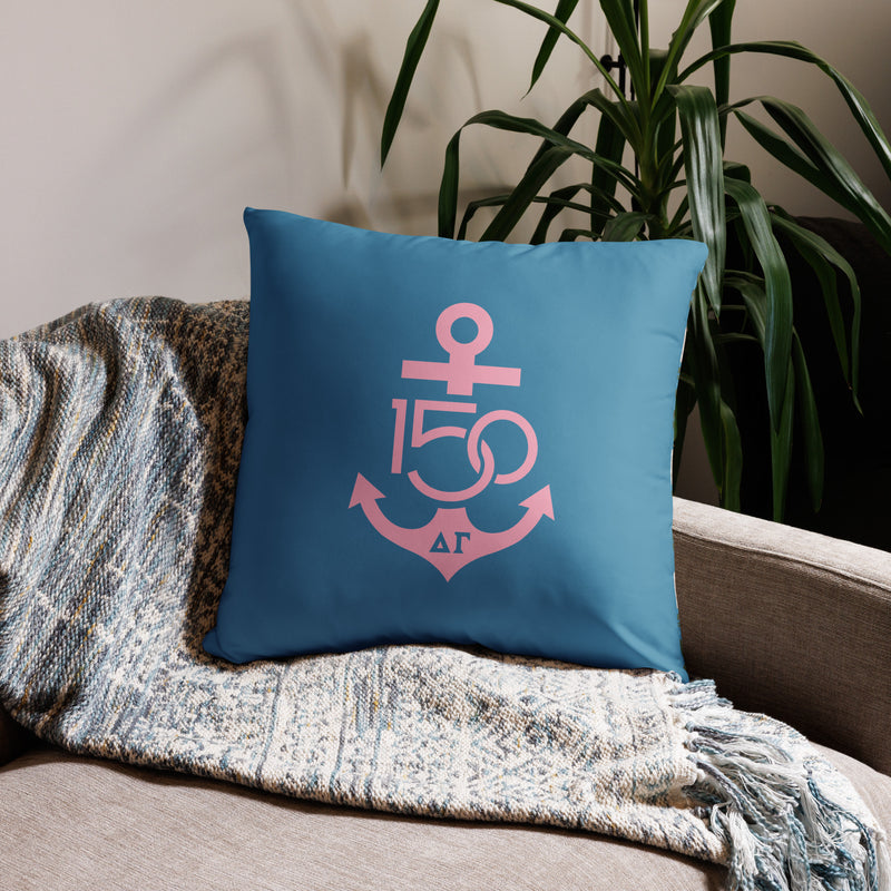 Delta Gamma Sorority Pillow in 22" x 22"size shown on couch