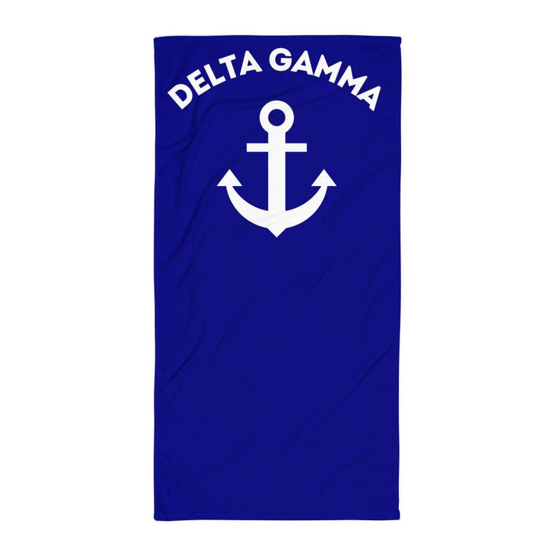 delta gamma anchor towel in navy and white