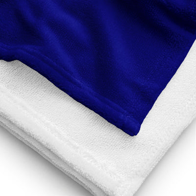 delta gamma navy and white bath towel showing solid white reverse side