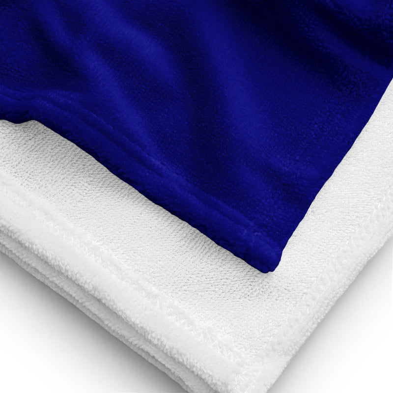 delta gamma navy and white bath towel showing solid white reverse side