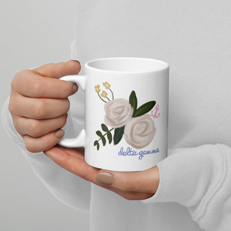 Delta Gamma Mom Mug in 11 oz size with hand-drawn design with Dee Gee letters