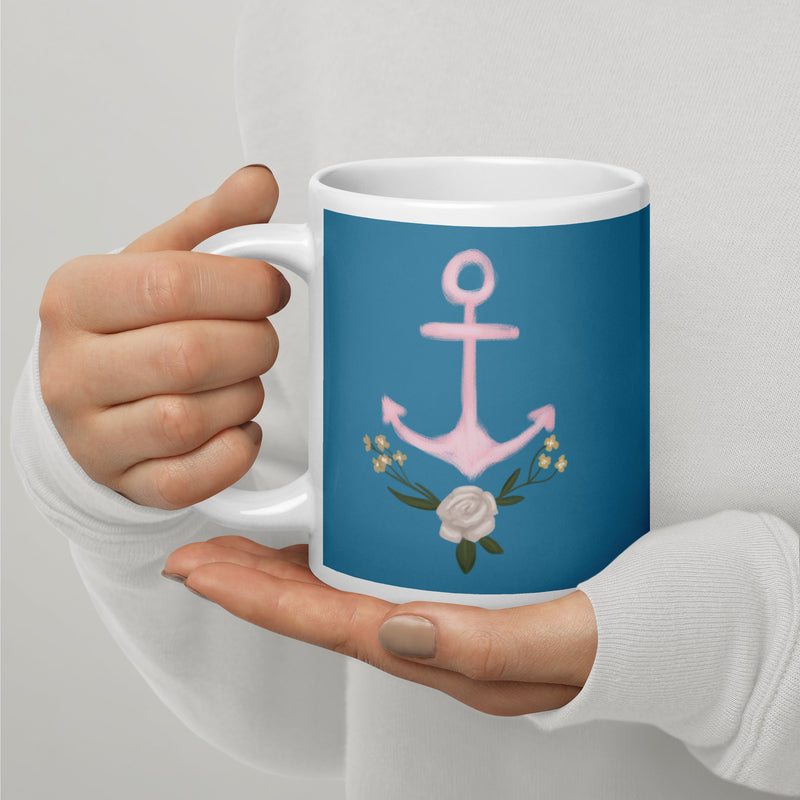 Delta Gamma Pink Anchor Sorority Mug in 20 oz size with pink anchor design