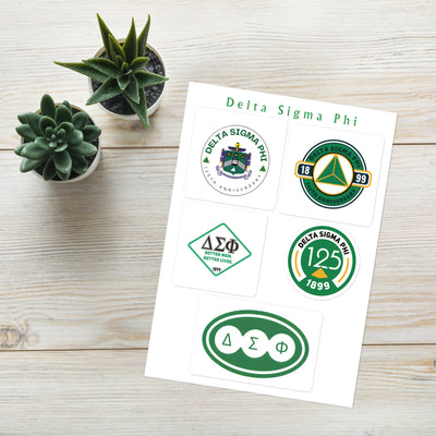 Delta Sigma Phi sticker sheet featuring 5 unique Delta Sig designs.