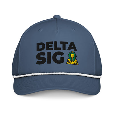 Delta Sigma Phi Classic Rope Cap in blue with embroidered Delta Sig design on front