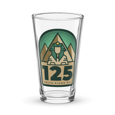 Delta Sigma Phi 125th Anniversary Pint Glass showing full view with design on front