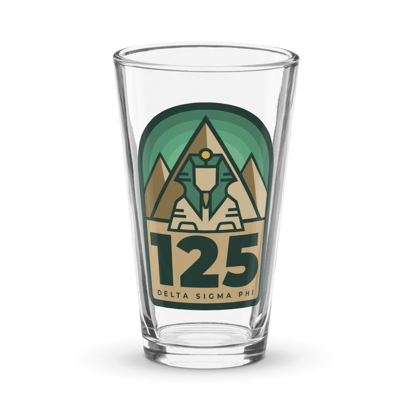 Delta Sigma Phi 125th Anniversary Pint Glass showing full view with design on front