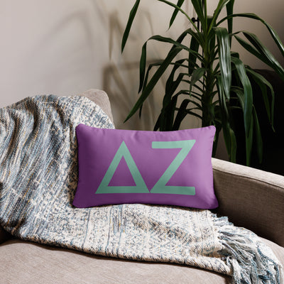 Delta Zeta Sorority Pillow in 20" x 12" lumbar style pillow with letters in green