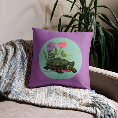 Delta Zeta Sorority Pillow in 22" x 22" size with turtle mascot design on front