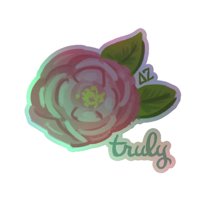Delta Zeta "Truly" Holographic Sorority Sticker shown in close up detail