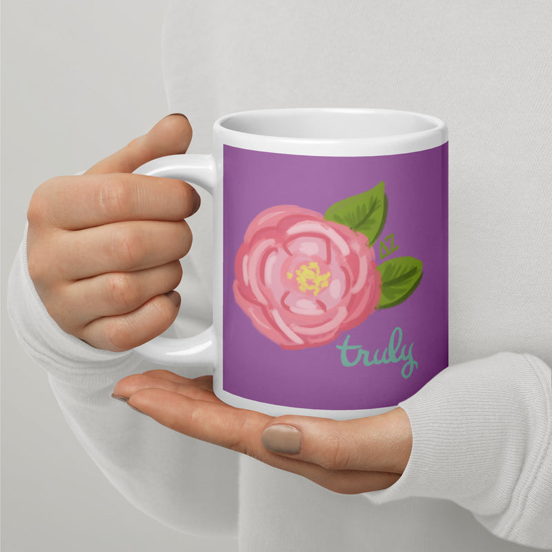 Delta Zeta Sorority Mug in 20 oz size with Truly design in purple