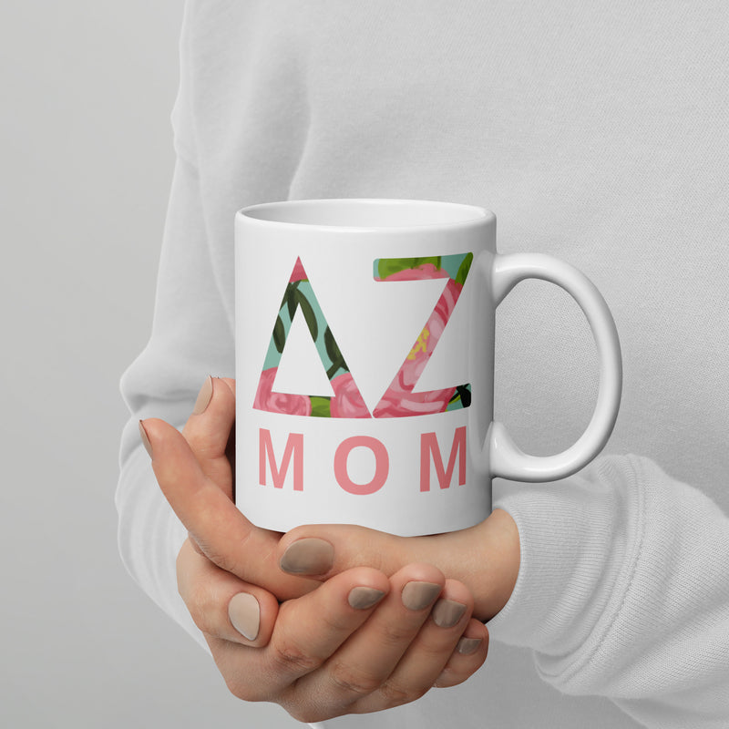 Delta Zeta Sorority Mom Mug in 11 oz size shown in model&