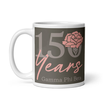 Gamma Phi Beta 150th Annniversary 2-Sided Brownstone Mug showing 150 Years design