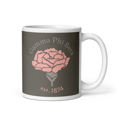 Gamma Phi Beta 150th Annniversary 2-Sided Brownstone Mug showing est 1874 design