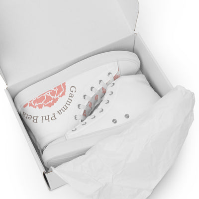 G Phi 150th Anniversary Carnation High Tops, White in shoe box