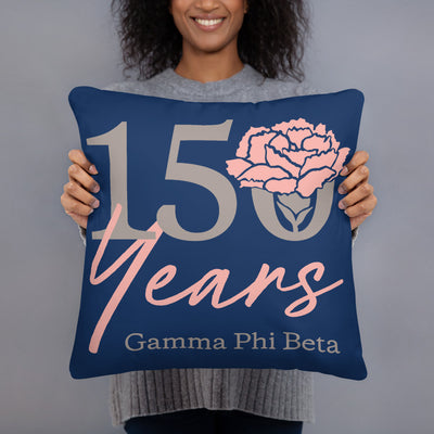 Gamma Phi Beta 150th Anniversary Reversible Pillow in Twilight (Navy) in woman's hands