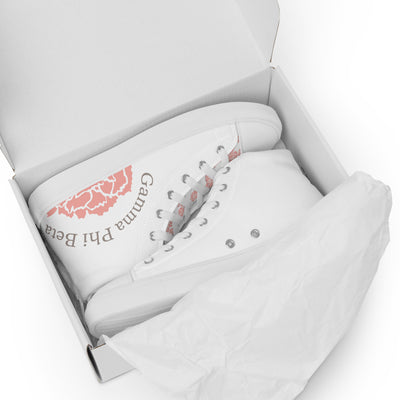 Gamma Phi Beta 150th Anniversary High Tops shown in shoe box