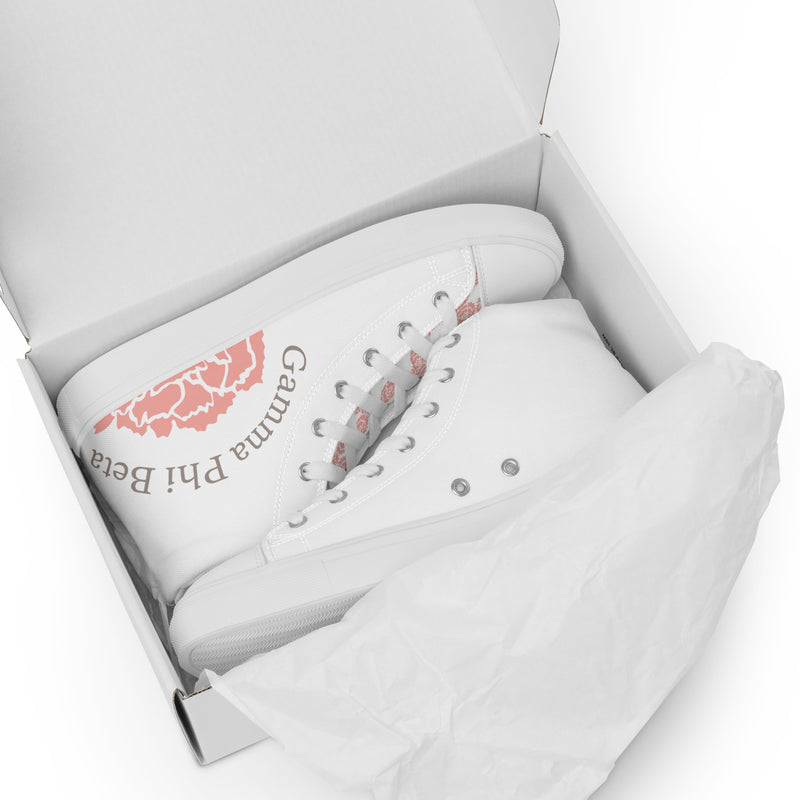 Gamma Phi Beta 150th Anniversary High Tops shown in shoe box