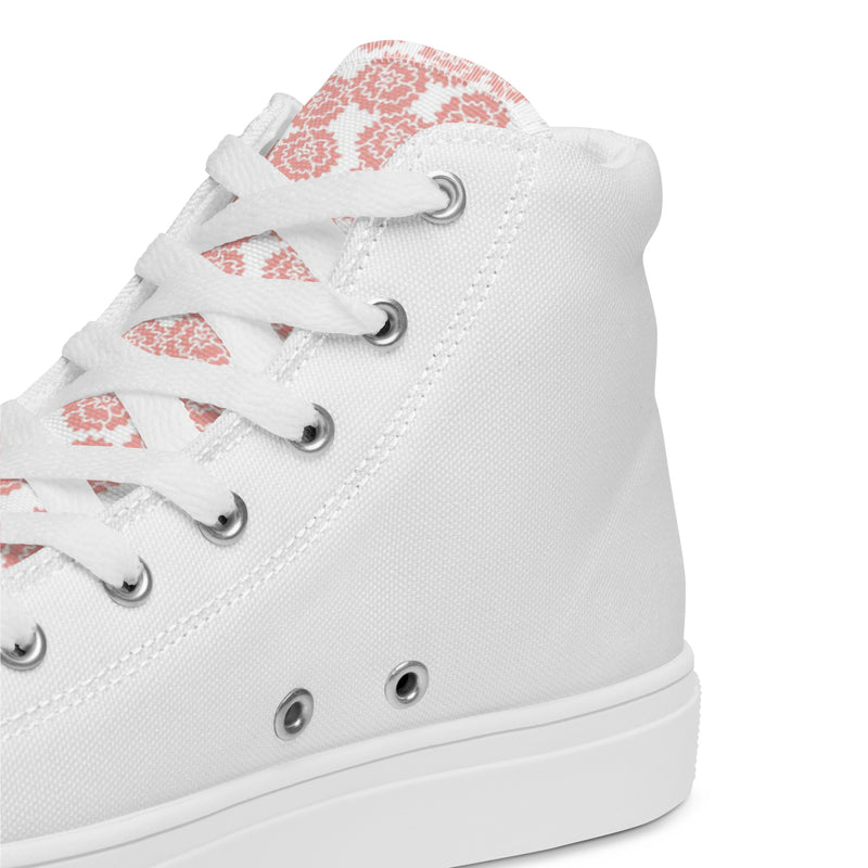 Gamma Phi Beta 150th Anniversary High Tops in White showing heel and tongue detail