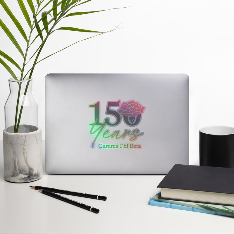 Gamma Phi Beta 150th Anniversary Holographic Sticker in 5" x 5" size