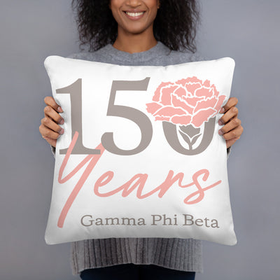 G Phi 150th Anniversary Reversible Pillow in white in model's hands
