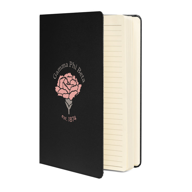 Gamma Phi Beta 1874 Journal in black showing inside lined pages