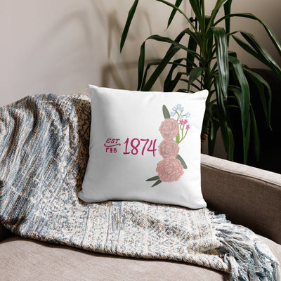 Gamma Phi Beta 1874 Reversible Pillow in white shown on couch