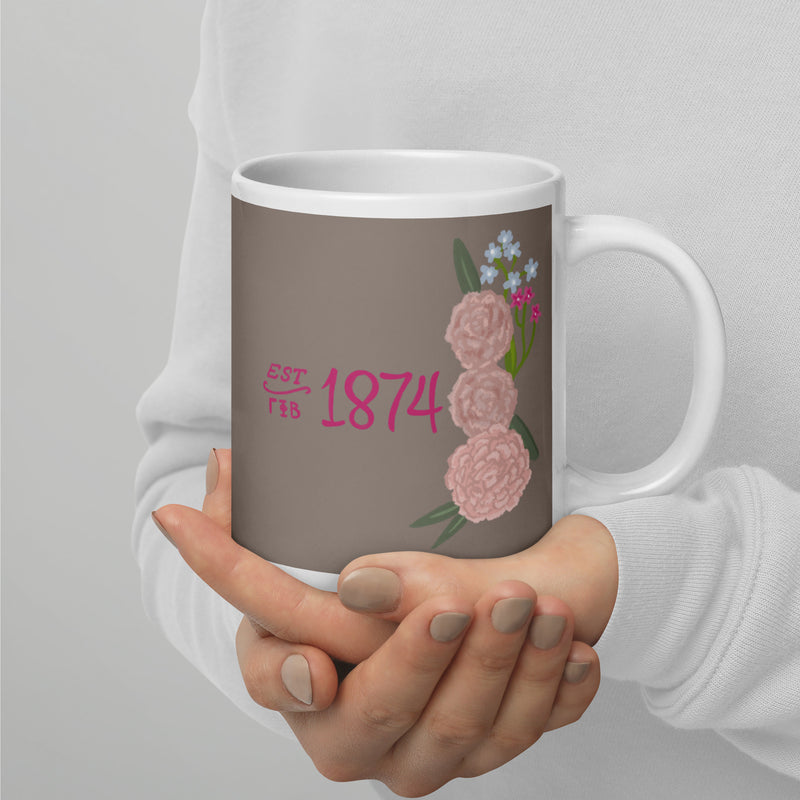 Gamma Phi Beta 1874 Sorority Mug in 20 oz size shown in model&