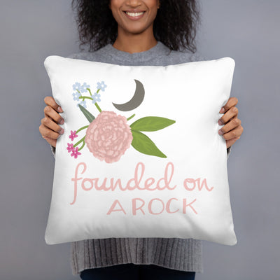 Gamma Phi Beta Sorority Motto Pillow in model's hands