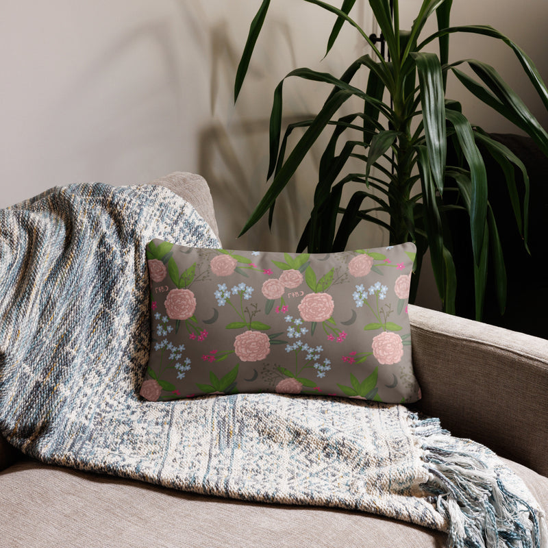 Gamma Phi Beta Sorority Motto Pillow in 20" x 12" lumbar pillow size showing reverse side