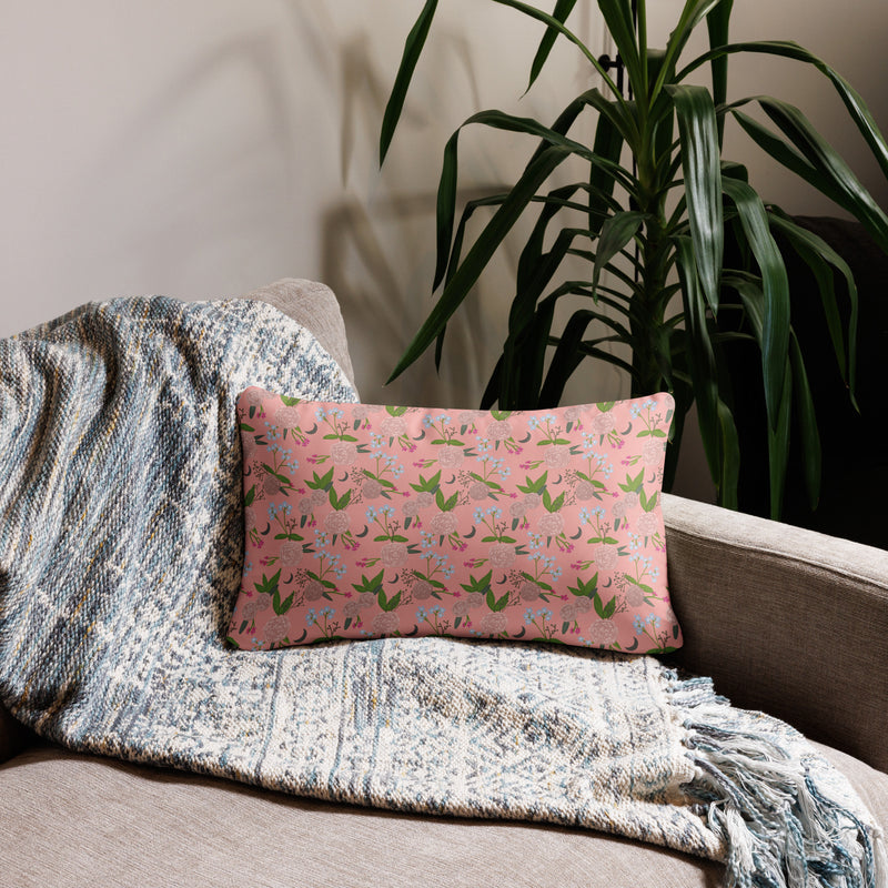 Gamma Phi Beta Sorority Pillow in 20" x 12" lumbar pillow size with pink carnation floral design
