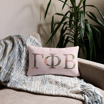 Gamma Phi Beta Greek Letters Pillow in 20" x 12" lumbar pillow size with letters