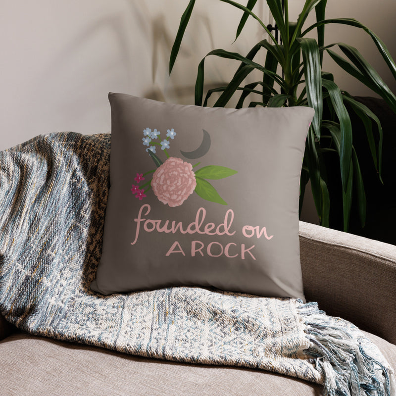Gamma Phi Beta Sorority Motto Pillow in 22" x 22" size with Founded on a Rock motto design
