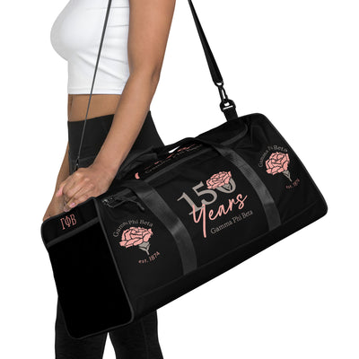 Gamma Phi Beta 150th Anniversary Duffel Bag on model's arm