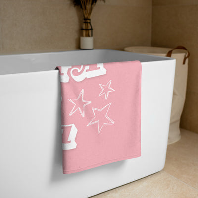 gamma phi beta starry beach or bath towel draped over bathtub