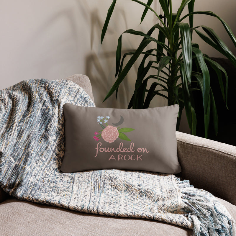 Gamma Phi Beta Founded On A Rock Pillow shown in lifestyle setting