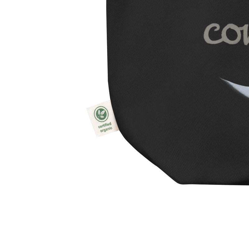 Gamma Phi Beta Sorority Tote Bag in black showing certified organic label