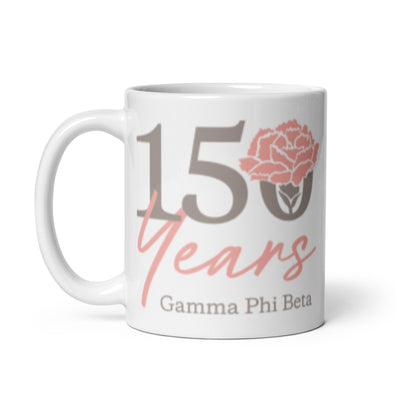 Gamma Phi Beta 150th Anniversary Mug in 11 oz size with handle on left