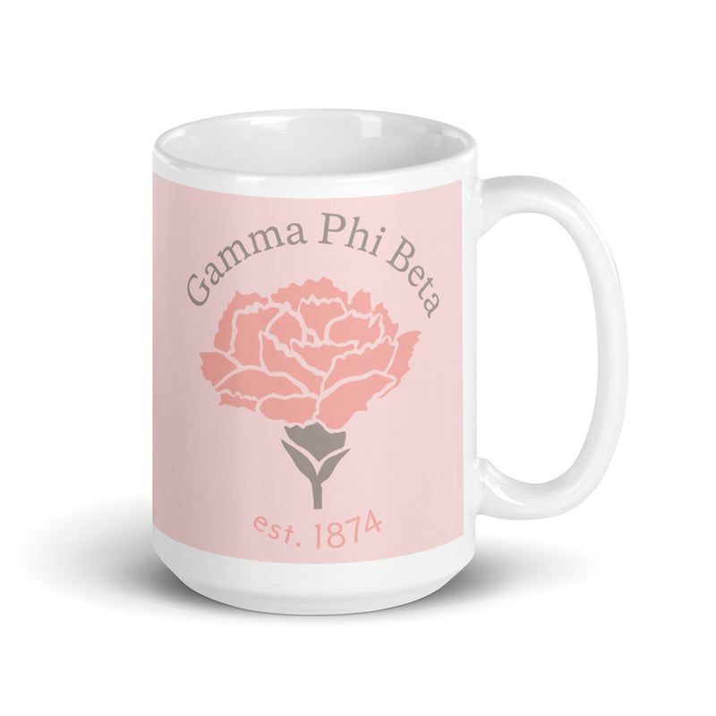 Gamma Phi Beta 150th Anniversary Mug in 15 oz size with handle on right