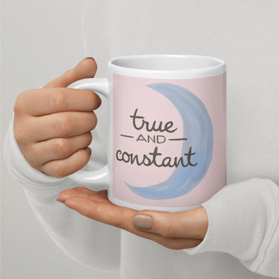 Gamma Phi Beta Crescent Sorority Mug in 20 oz size shown in model's hands